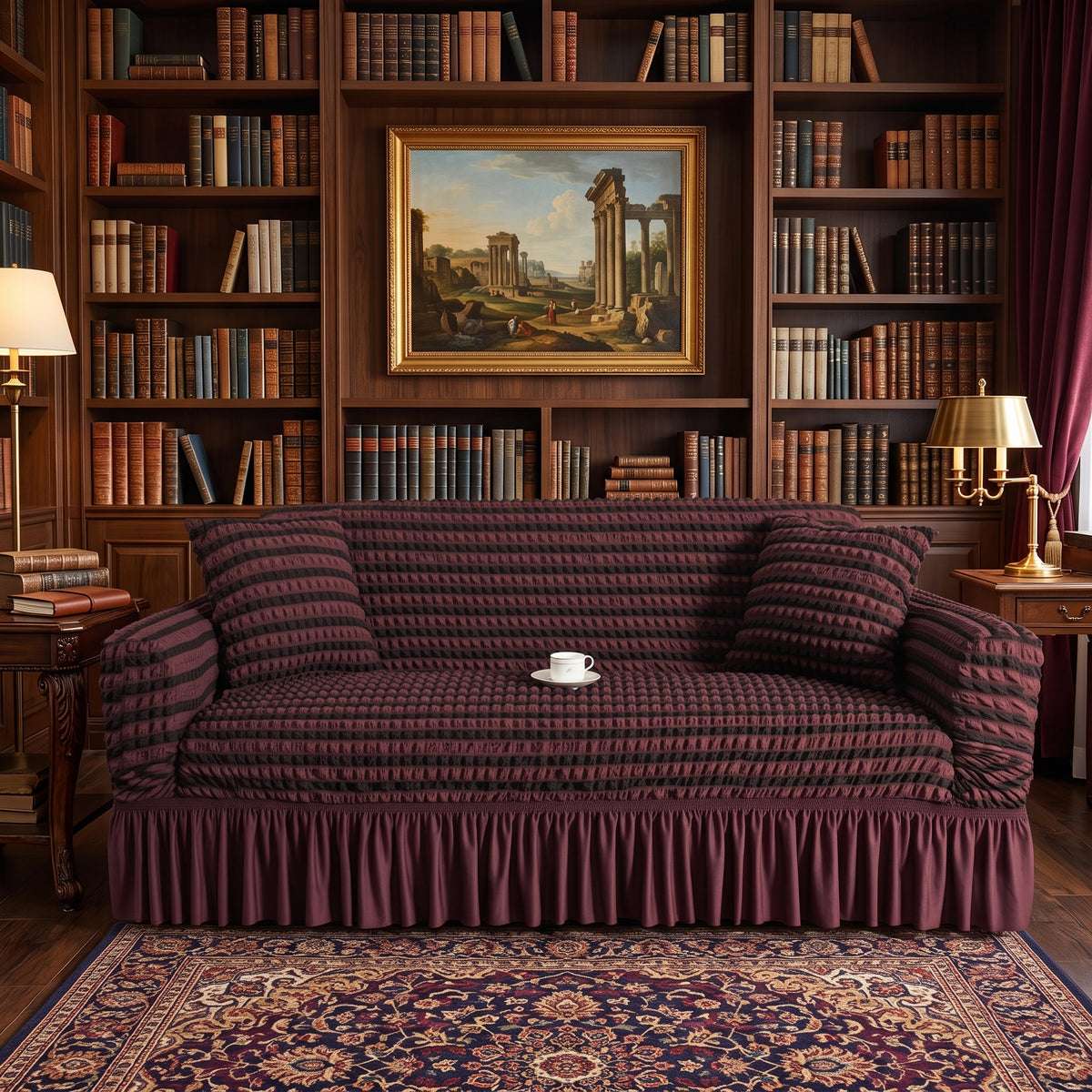 Stretch Textured Sofa Slipcover with Ruffled Skirt