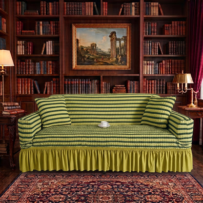 Stretch Textured Sofa Slipcover with Ruffled Skirt