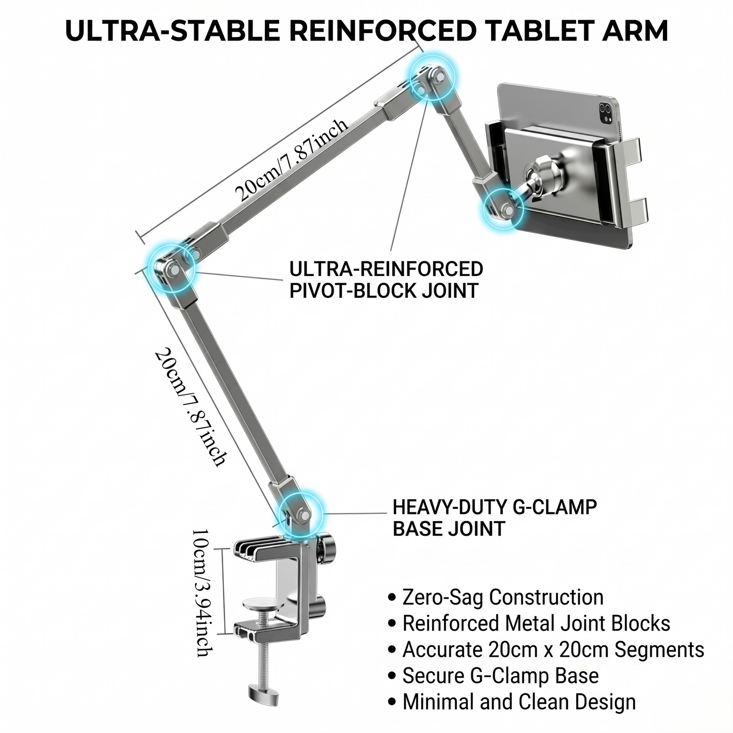 Adjustable Bedside Phone Arm – Hands-Free Viewing Stand for Reduced Neck & Arm Strain