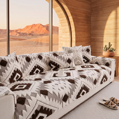 Geometric Jacquard Plush Anti-Slip Sofa Cover