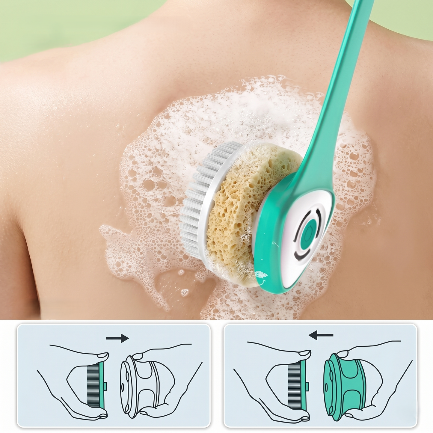Electric Long Handle Body Cleansing Brush With Detachable Handheld Head