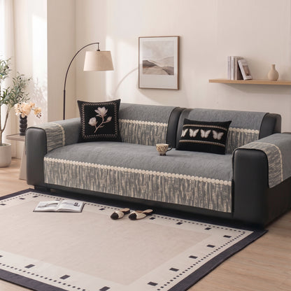 Quilted Non-Slip Modular Sofa Cushion Cover with Woven Border