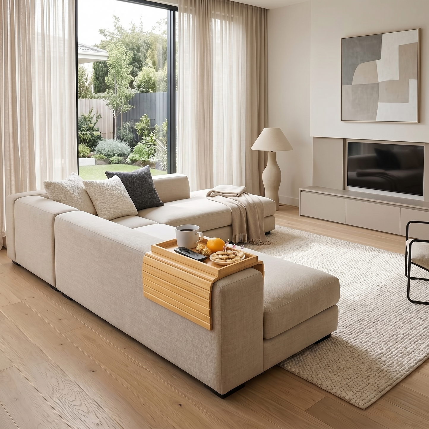 Foldable Bamboo Couch Arm Tray Table
