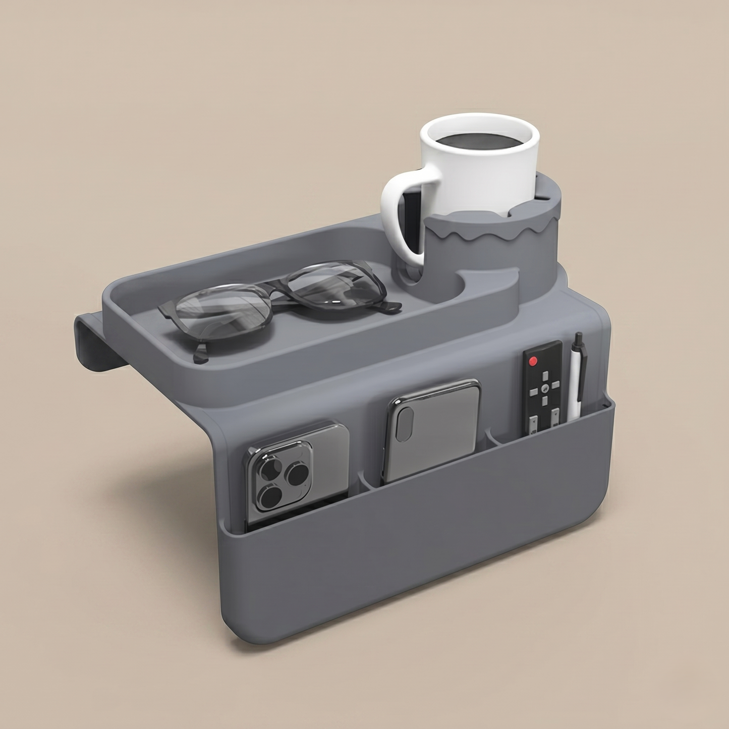 Premium Couch Arm Organizer Tray with Cup Holder & Storage Compartments