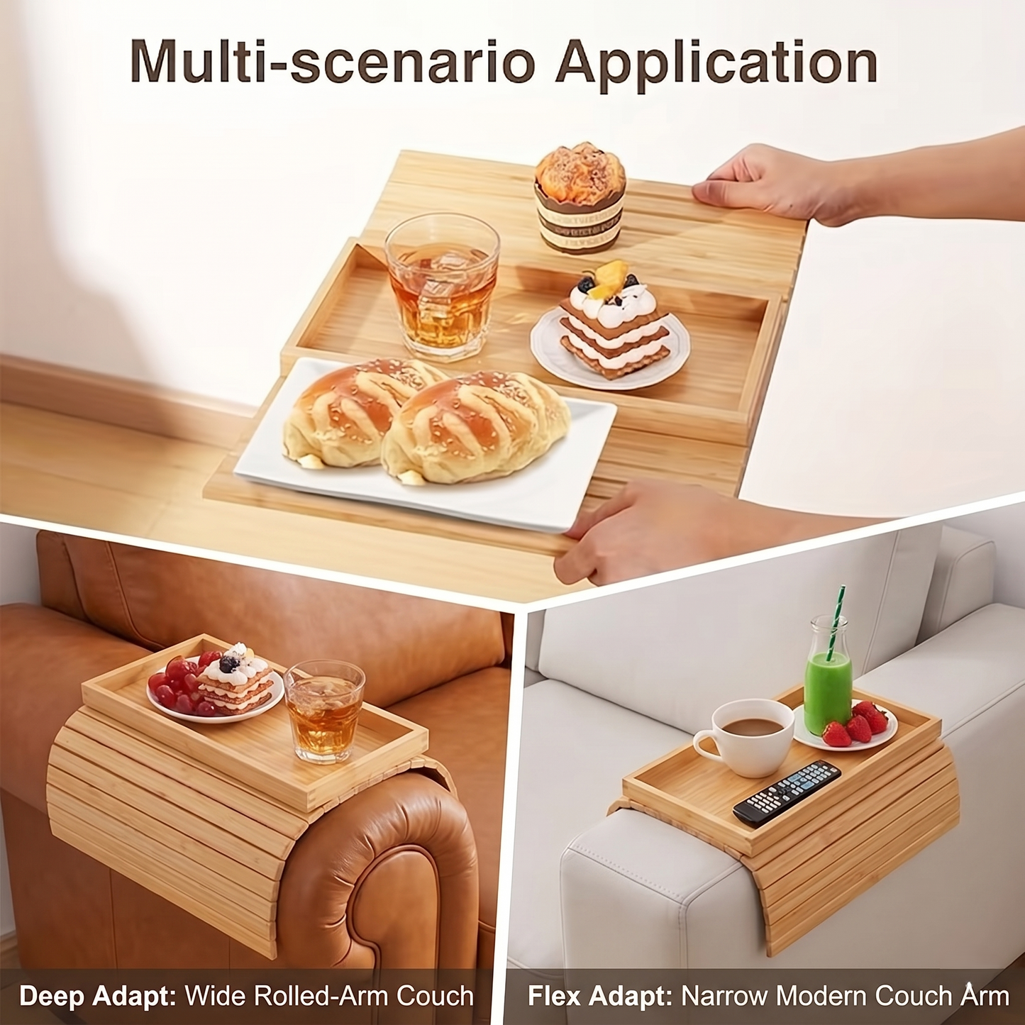 Foldable Bamboo Couch Arm Tray Table