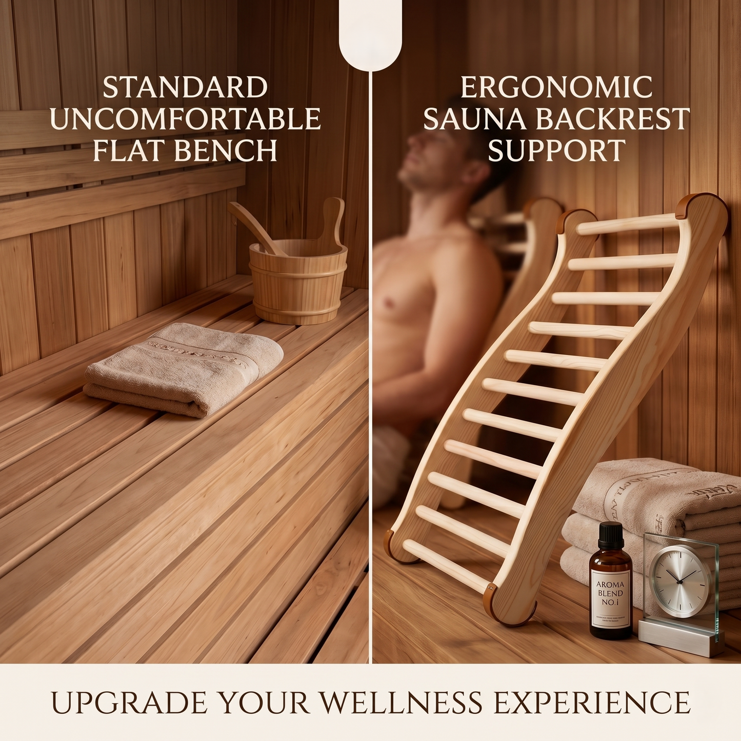 Kovelli™ Ergonomic Sauna Backrest – Wooden Non-Slip Sauna Support Chair for Spa & Bath Relaxation