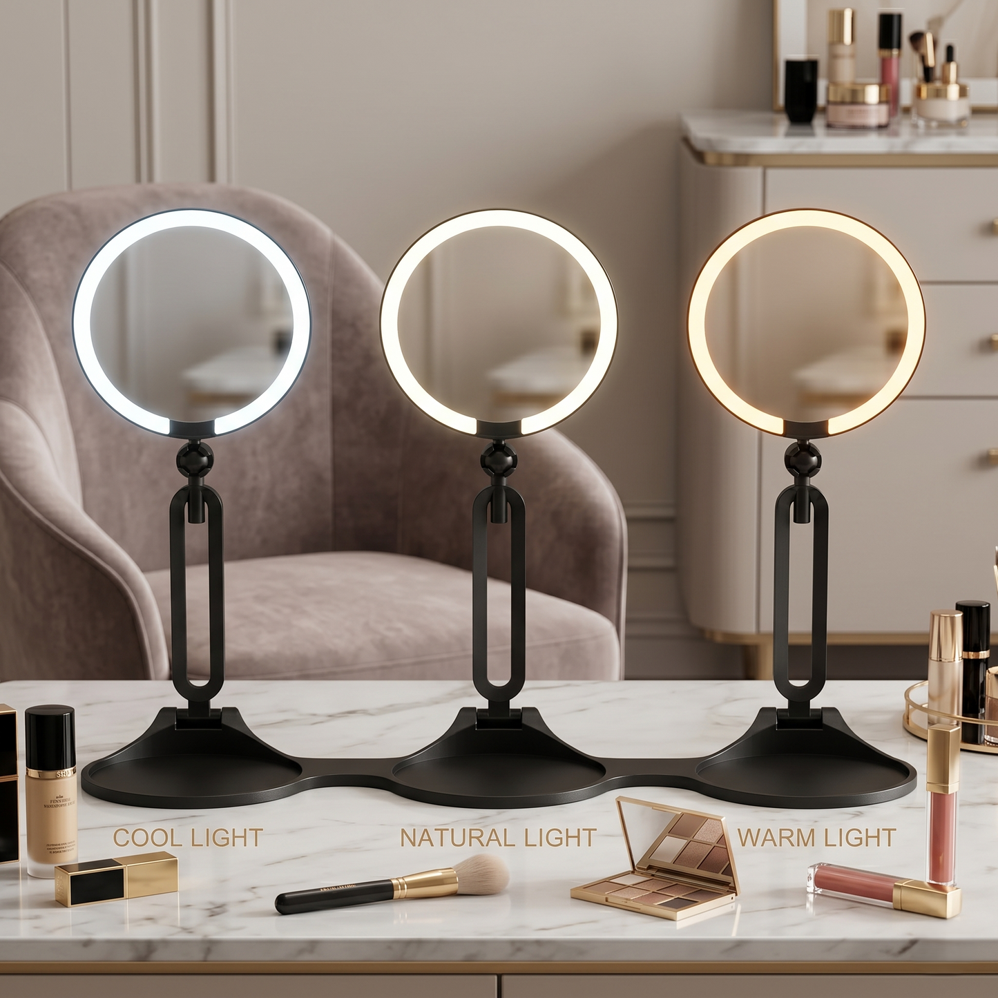 Kovelli™ LED Makeup Mirror with Lights & 30X Magnification – Rechargeable Portable Vanity Mirror
