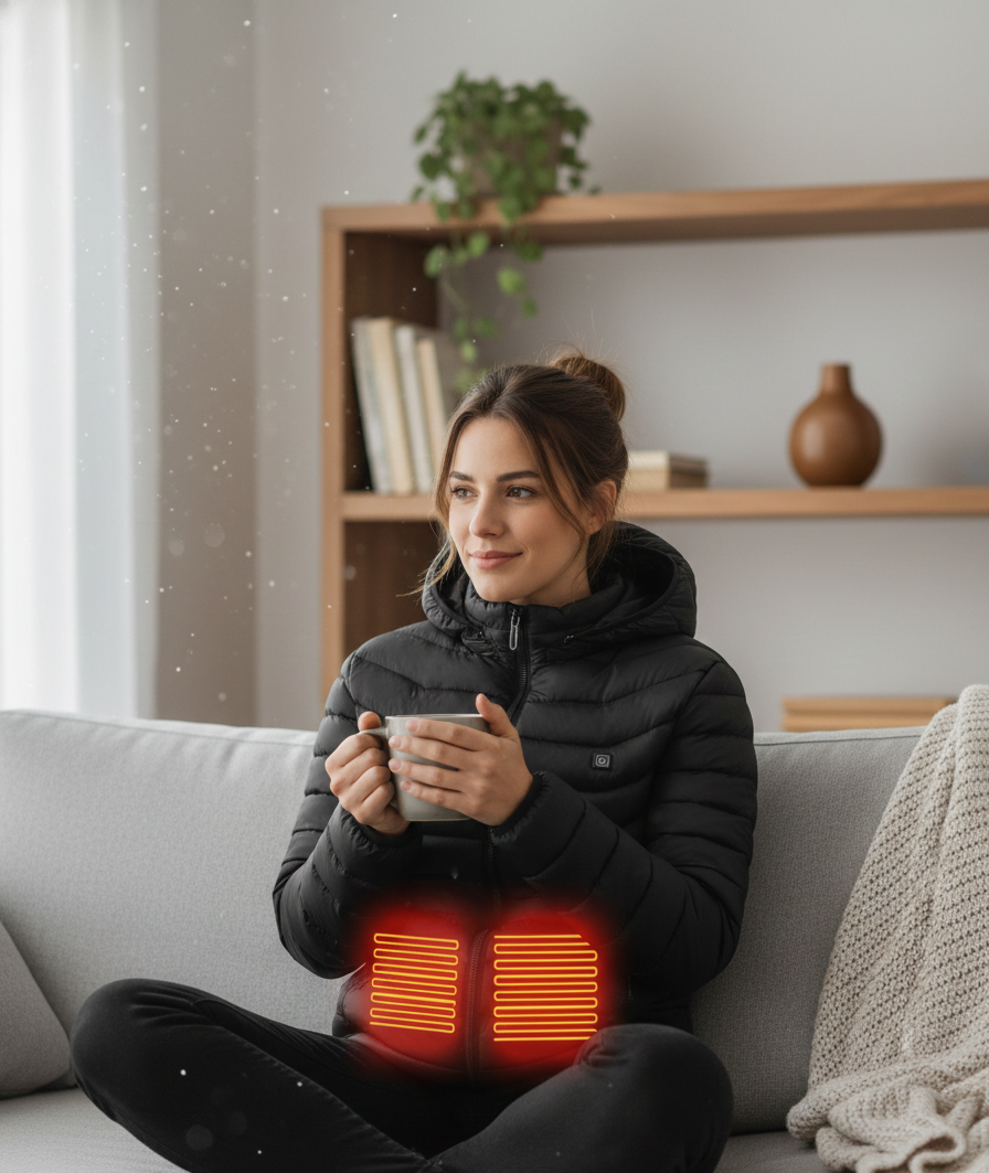 USB Heated Winter Jacket with Targeted Heat Zones