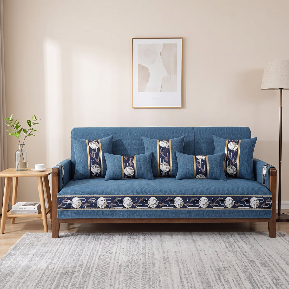 Chenille Non-Slip Modular Sofa Cover with Decorative Woven Border