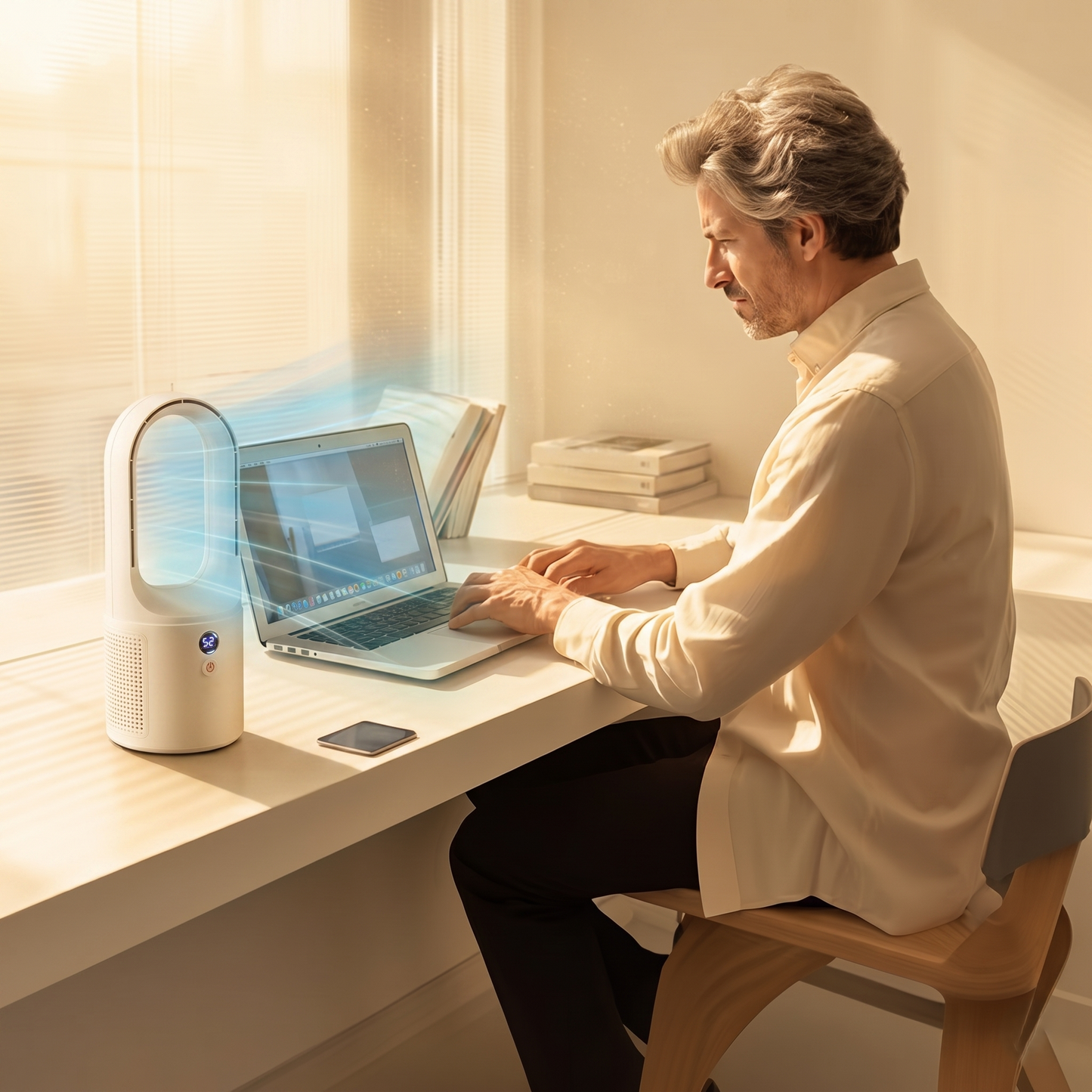 Bladeless Personal Cooling Tower – Quiet Airflow Comfort for Home & Workspace