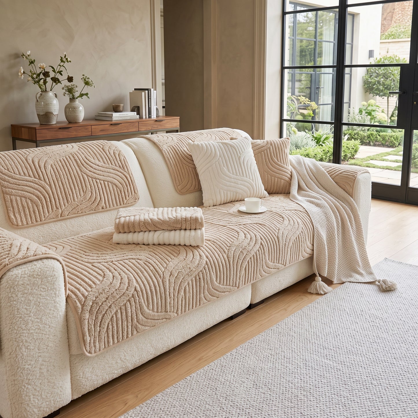 Velvet Striped Non-Slip Sofa Cushion Cover