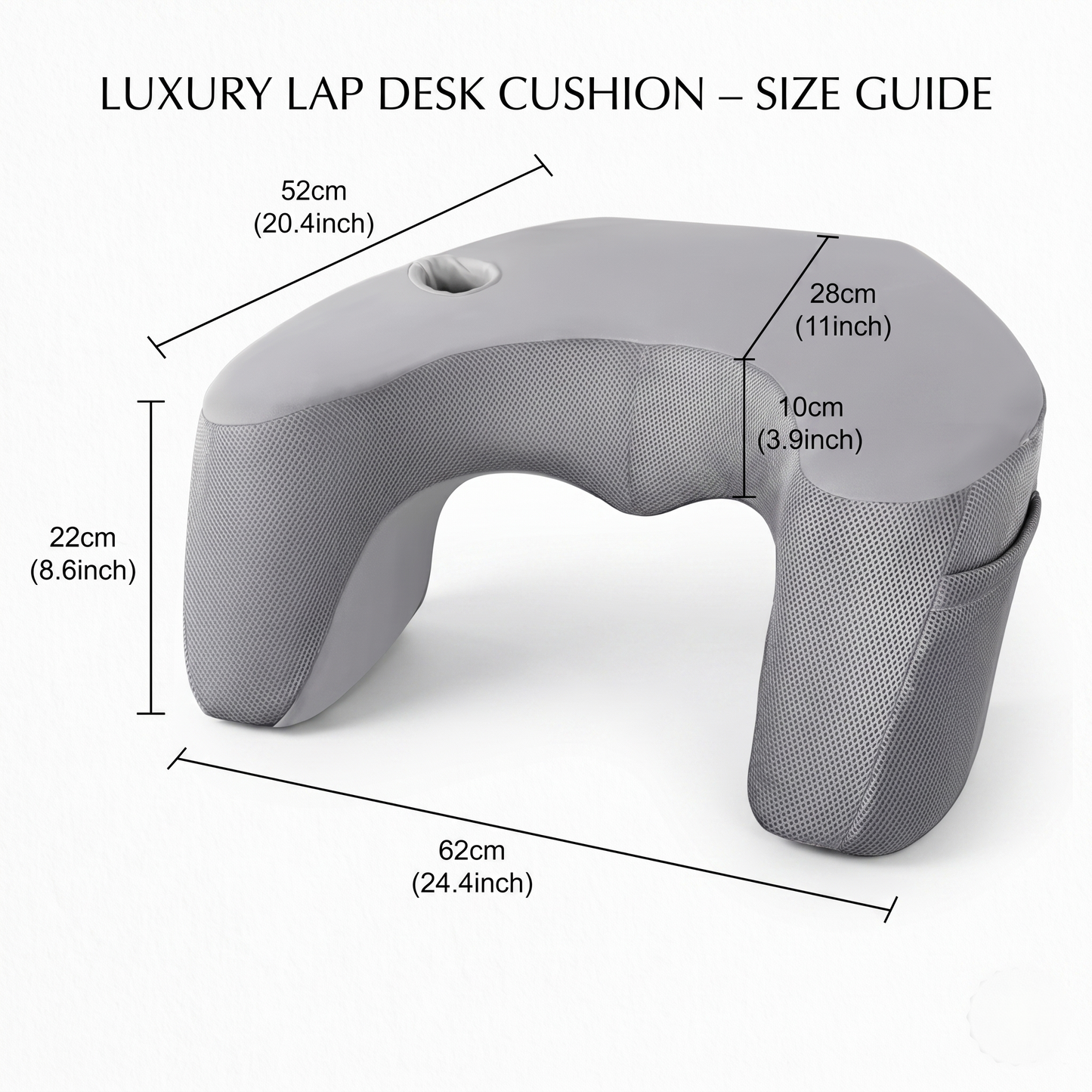 Ergonomic Lap Desk Pillow with Arm Support, Cup Holder & Side Pockets