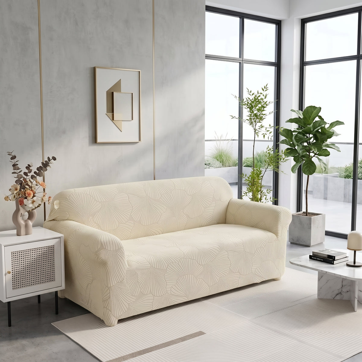 Stretch Jacquard Leaf Pattern Sofa Slipcover