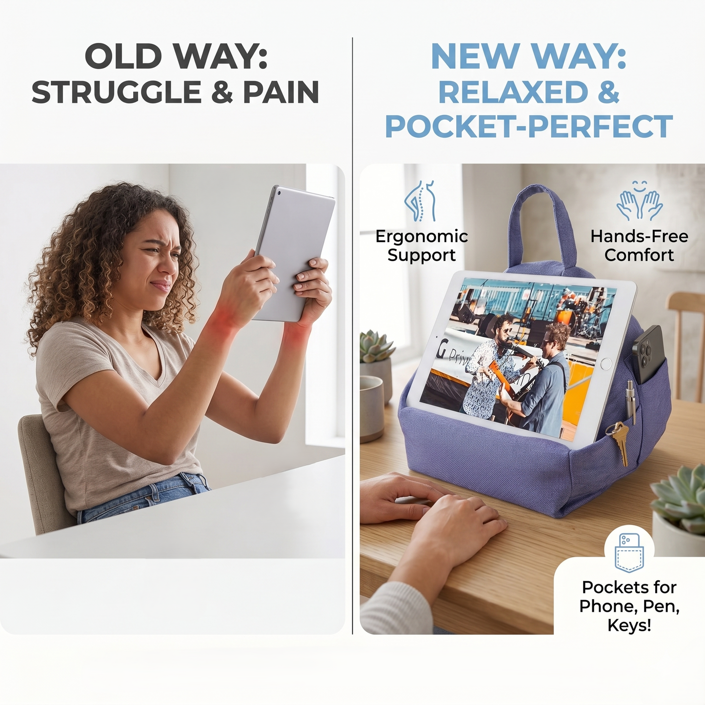 Hands-Free Bed & Couch Tablet Stand Pillow – Adjustable Soft Support for Phones & Tablets