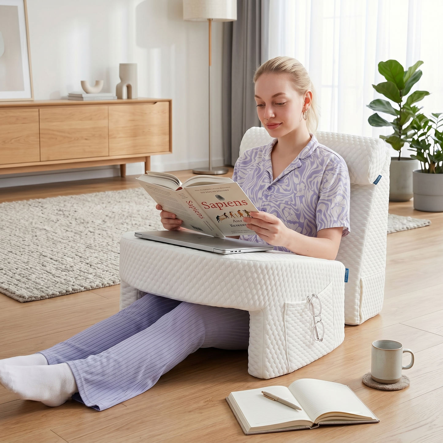 Ergonomic Reading & Laptop Support Cushion with Side Pockets