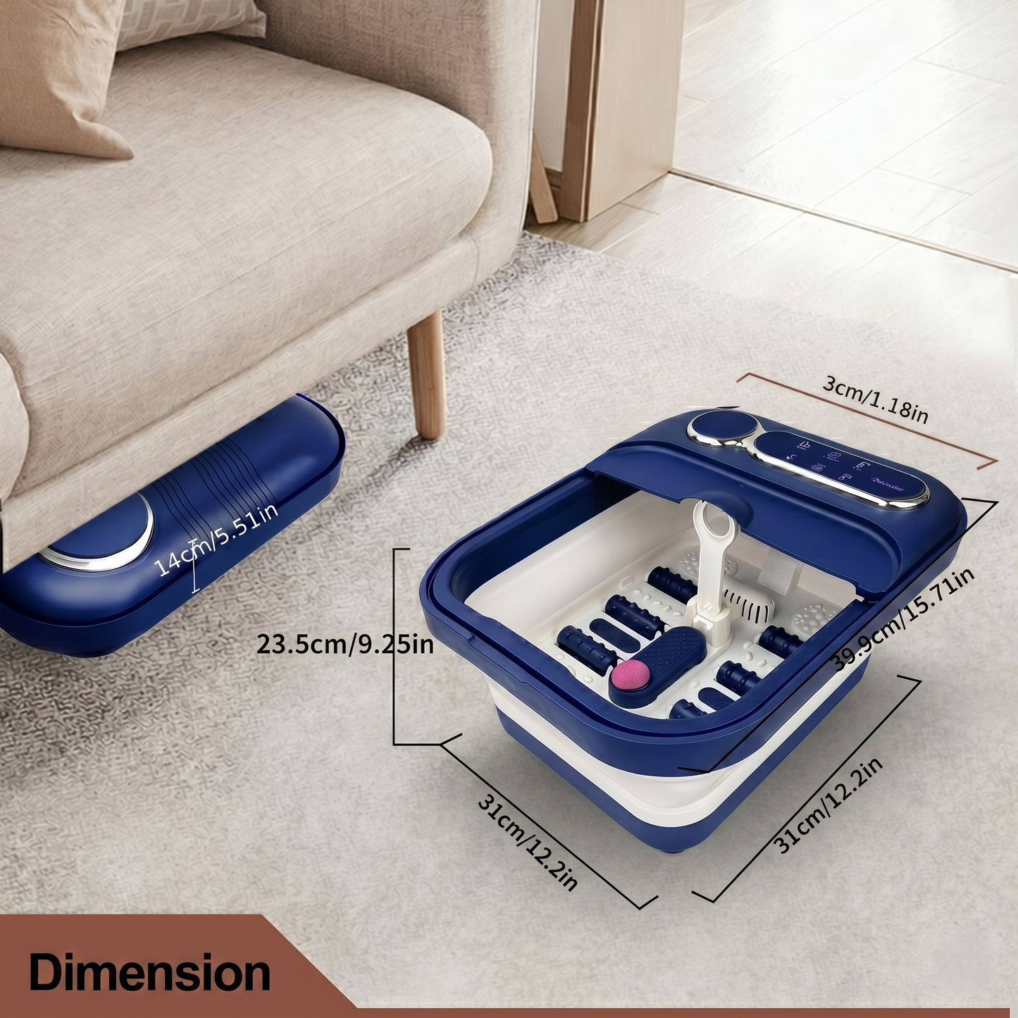 Collapsible Heated Foot Spa Bath With Temperature Control & Massage Rollers