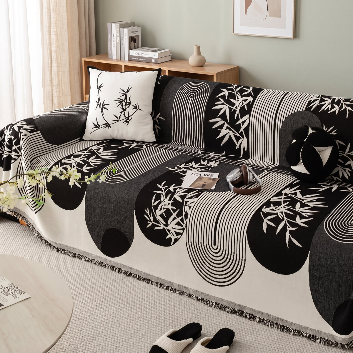 Geometric Anti-Slip Sofa Throw Cover with Tassel Fringe
