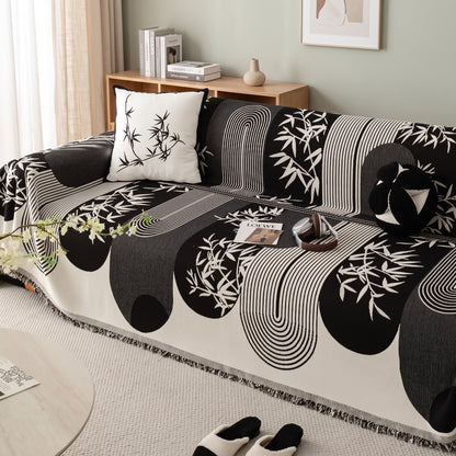 Geometric Anti-Slip Sofa Throw Cover with Tassel Fringe