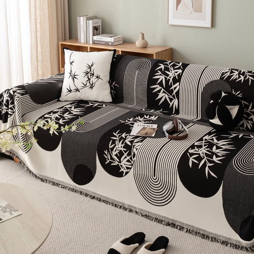Geometric Anti-Slip Sofa Throw Cover with Tassel Fringe