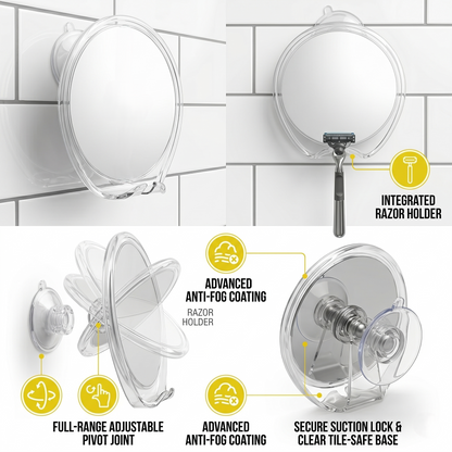 Fog-Free Shower Mirror with Razor Hook & Strong Suction Mount