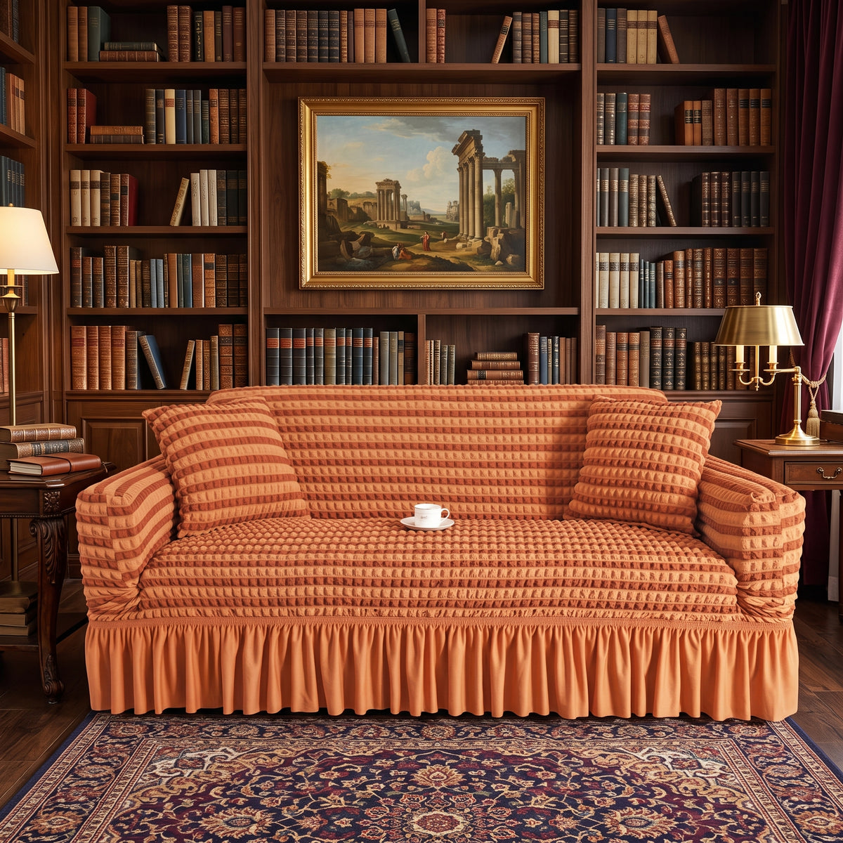 Stretch Textured Sofa Slipcover with Ruffled Skirt