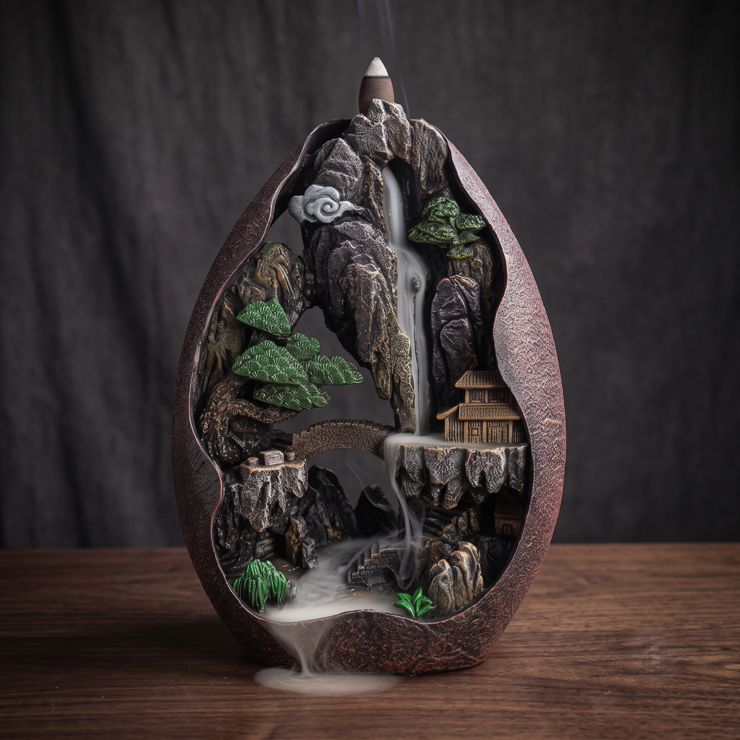 Mountain Landscape Backflow Waterfall Resin Incense Burner