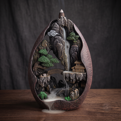 Mountain Landscape Backflow Waterfall Resin Incense Burner