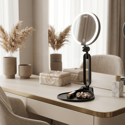 Kovelli™ LED Makeup Mirror with Lights & 30X Magnification – Rechargeable Portable Vanity Mirror