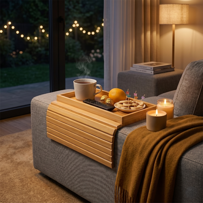 Foldable Bamboo Couch Arm Tray Table