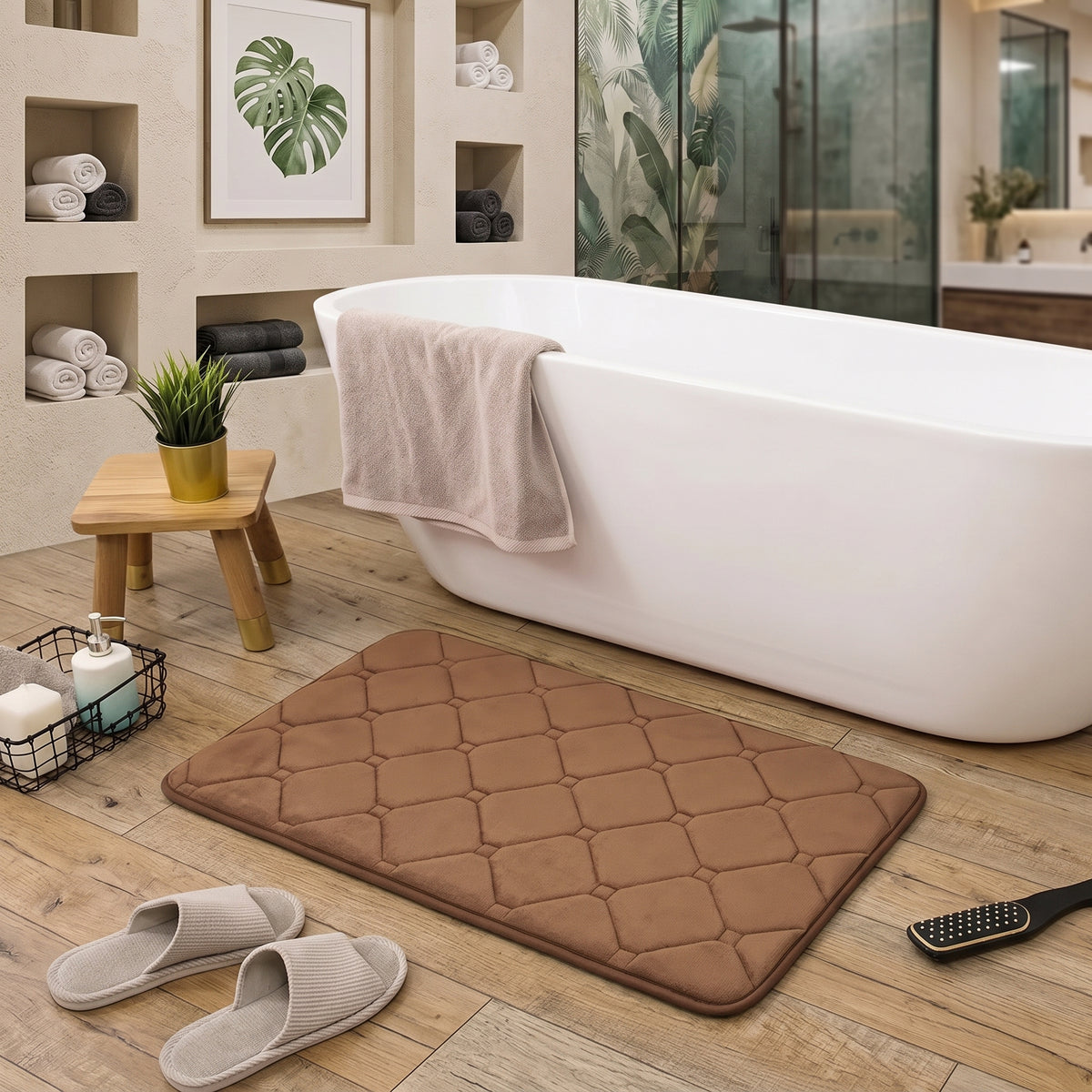 Memory Foam Bath Mat with Absorbent Quilted Surface & Non-Slip Backing