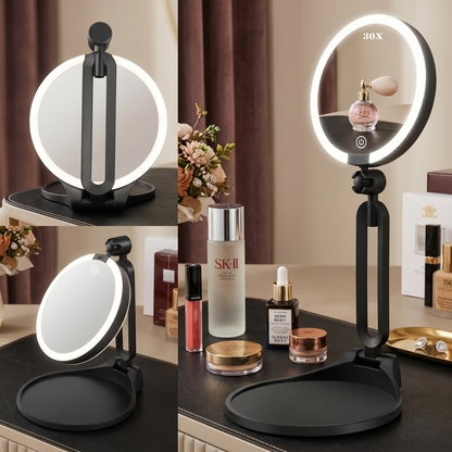 Kovelli™ LED Makeup Mirror with Lights & 30X Magnification – Rechargeable Portable Vanity Mirror