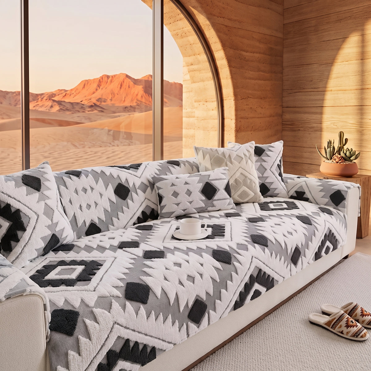 Geometric Jacquard Plush Anti-Slip Sofa Cover