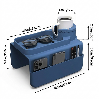 Premium Couch Arm Organizer Tray with Cup Holder & Storage Compartments