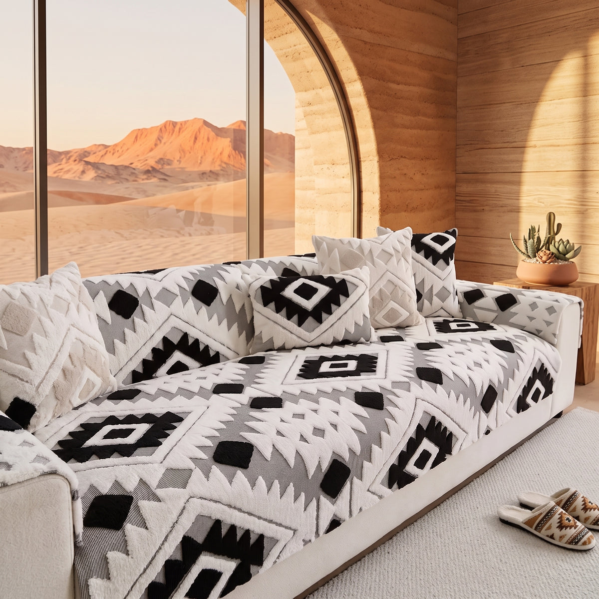 Geometric Jacquard Plush Anti-Slip Sofa Cover