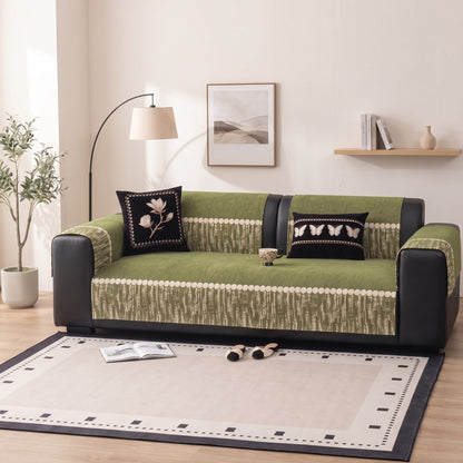 Quilted Non-Slip Modular Sofa Cushion Cover with Woven Border