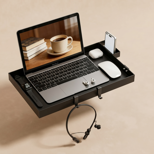 Kovelli™ Clip-On Bedside Shelf Tray – Space Saving Bed Organizer for Laptop, Phone & Drinks