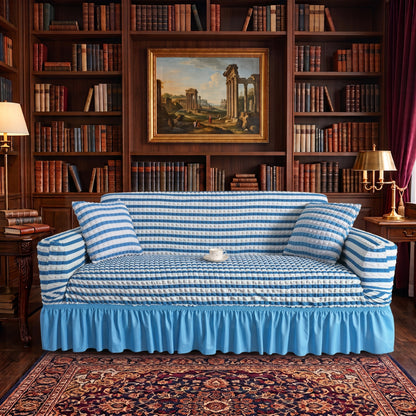 Stretch Textured Sofa Slipcover with Ruffled Skirt