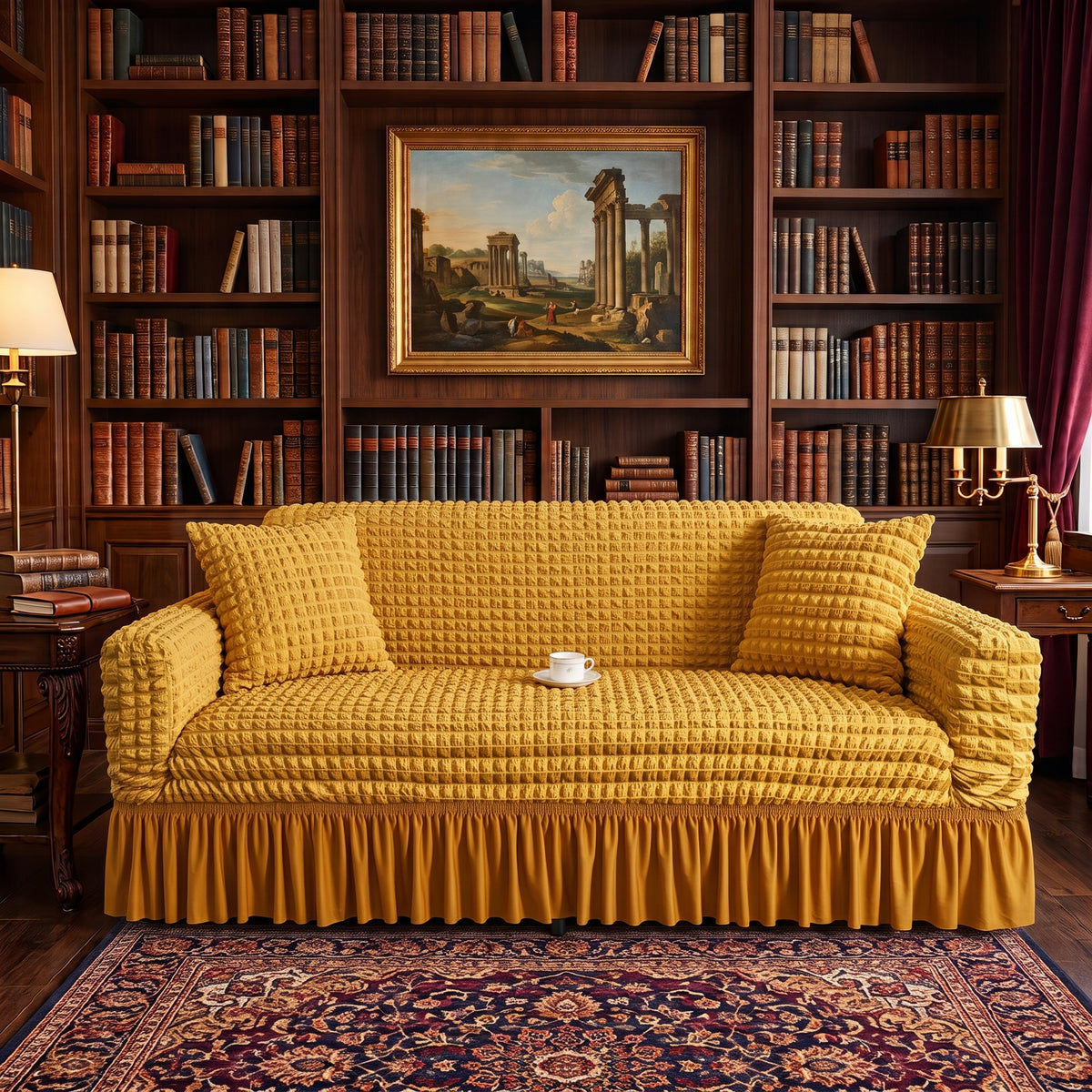 Stretch Textured Sofa Slipcover with Ruffled Skirt