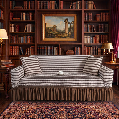 Stretch Textured Sofa Slipcover with Ruffled Skirt