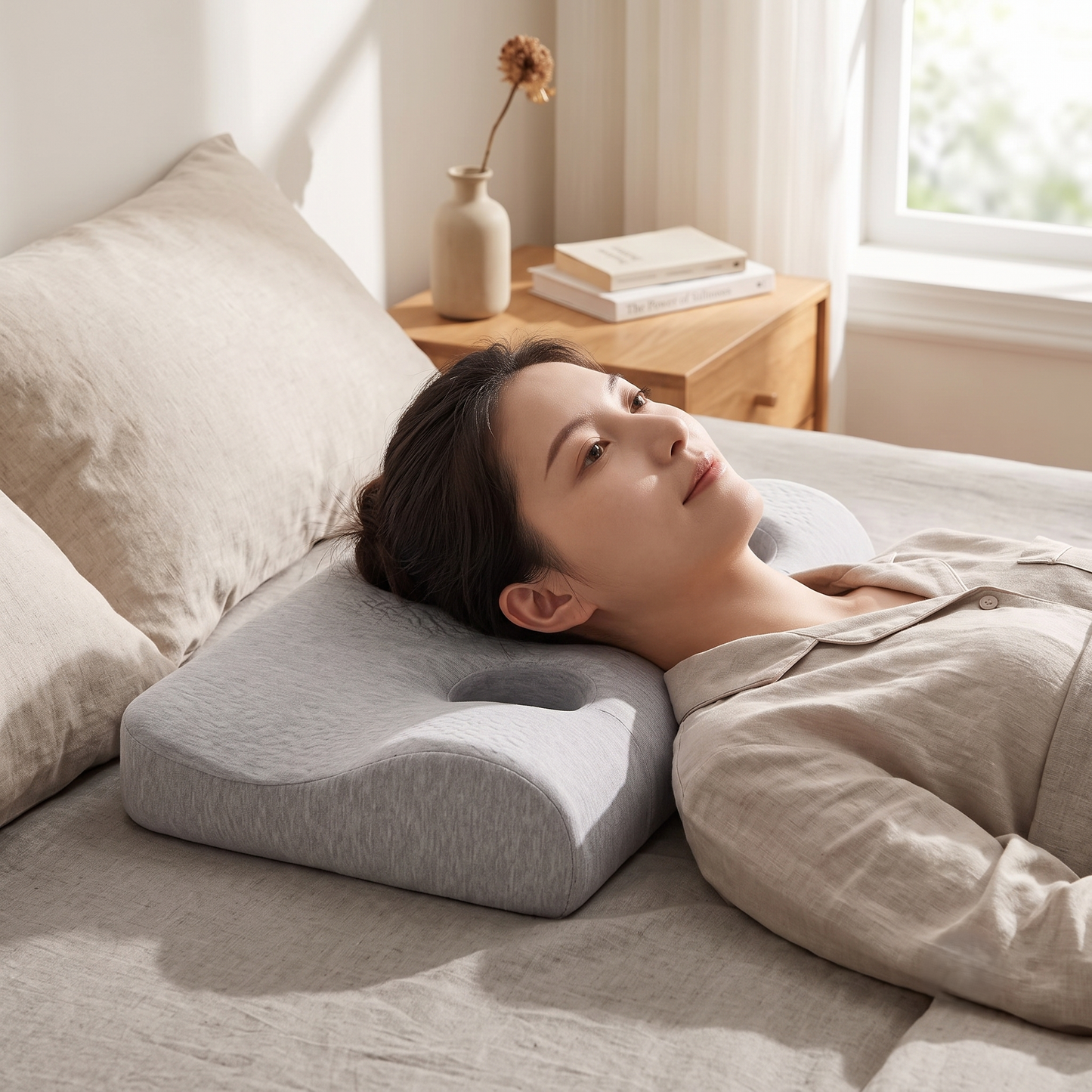 Ergonomic Memory Foam Pillow with Dual Ear Openings