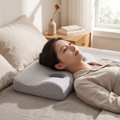 Ergonomic Memory Foam Pillow with Dual Ear Openings