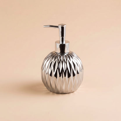 Faceted Ceramic Soap Dispenser Set with Matching Countertop Tray