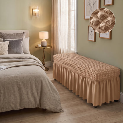 Stretch Textured Bench Cover with Ruffled Skirt