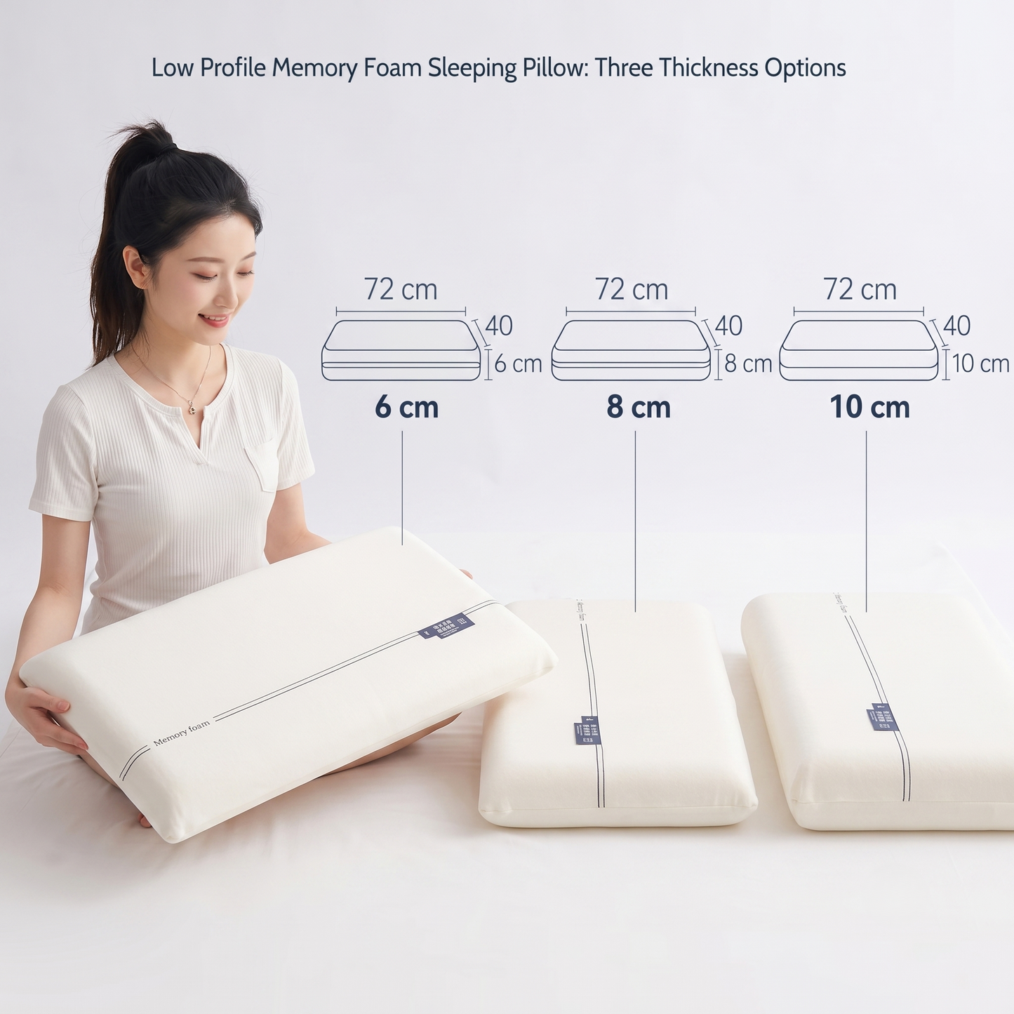 Low Profile Memory Foam Sleeping Pillow for Stomach & Combination Sleepers