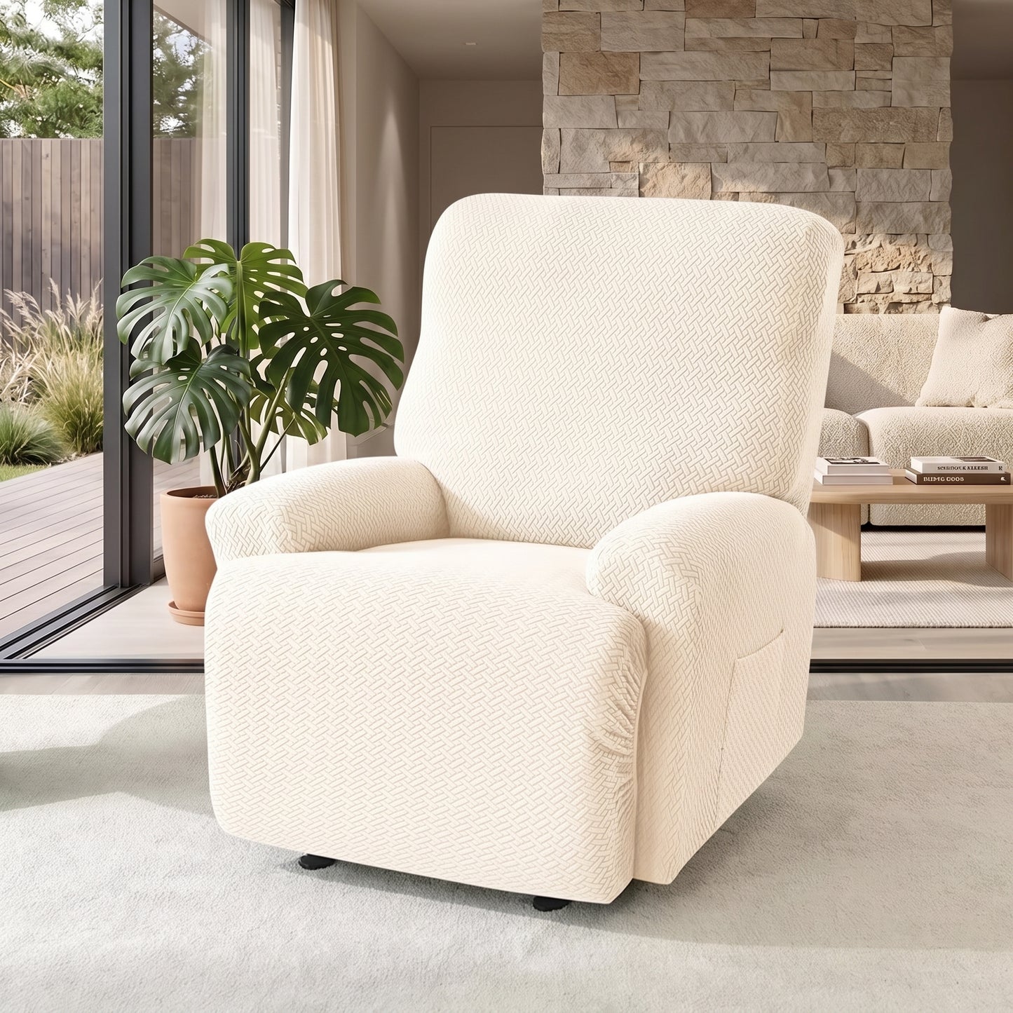 4-Piece Jacquard Stretch Recliner Chair Cover with Side Pocket