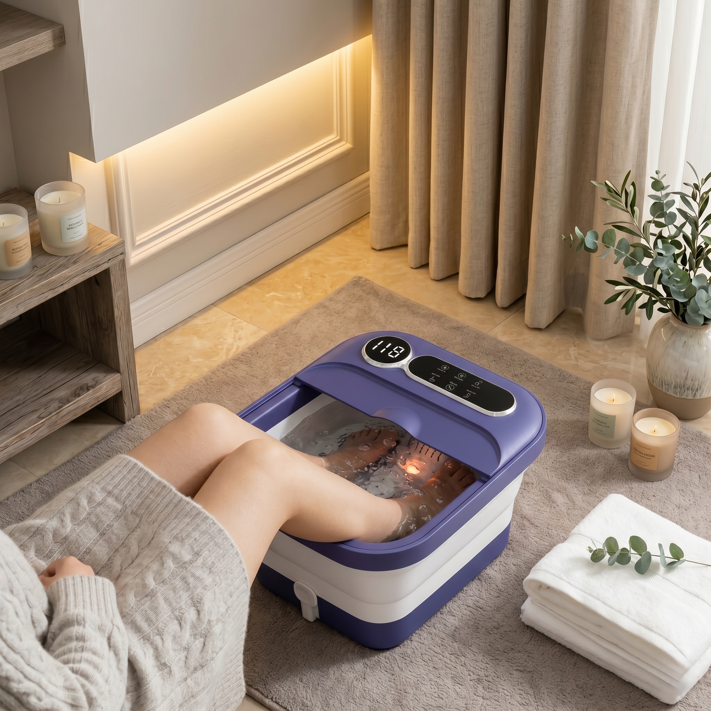 Collapsible Heated Foot Spa Bath With Temperature Control & Massage Rollers