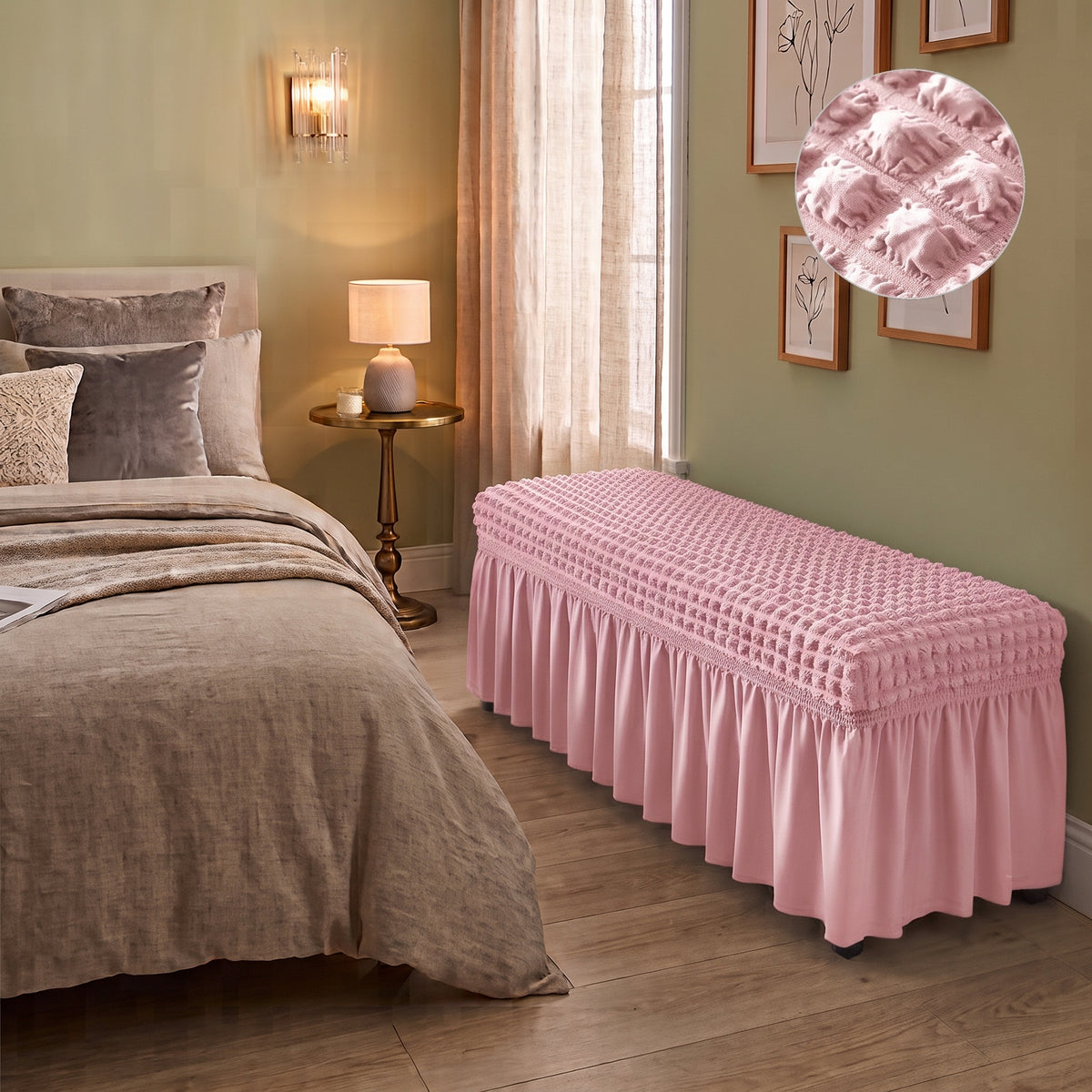 Stretch Textured Bench Cover with Ruffled Skirt
