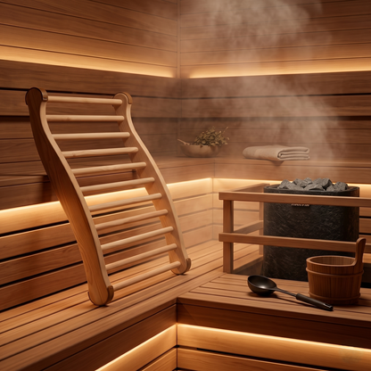 Kovelli™ Ergonomic Sauna Backrest – Wooden Non-Slip Sauna Support Chair for Spa & Bath Relaxation