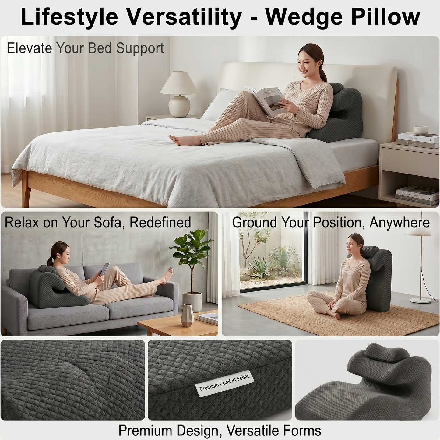 Ergonomic Wedge Backrest Pillow for Sitting & Reading – Structured Support Cushion for Bed, Sofa & Lounge Comfort