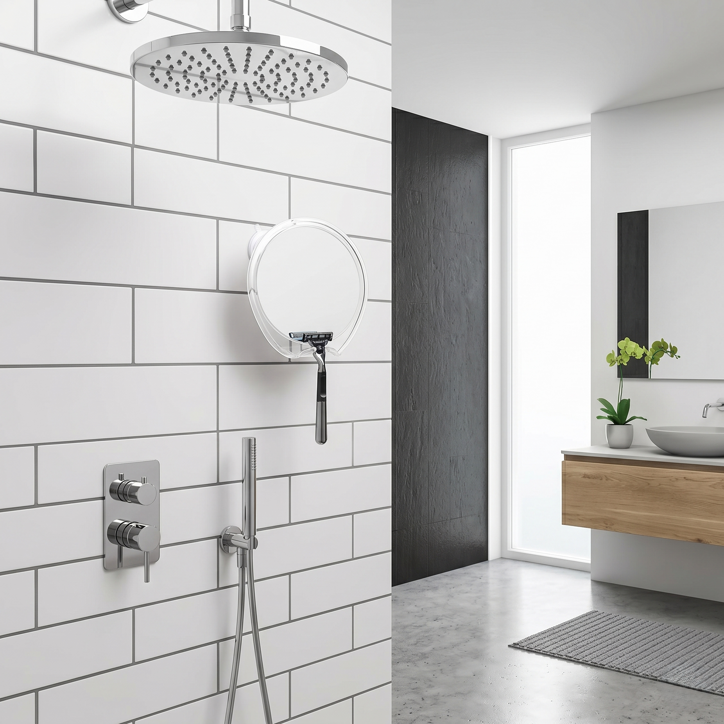 Fog-Free Shower Mirror with Razor Hook & Strong Suction Mount